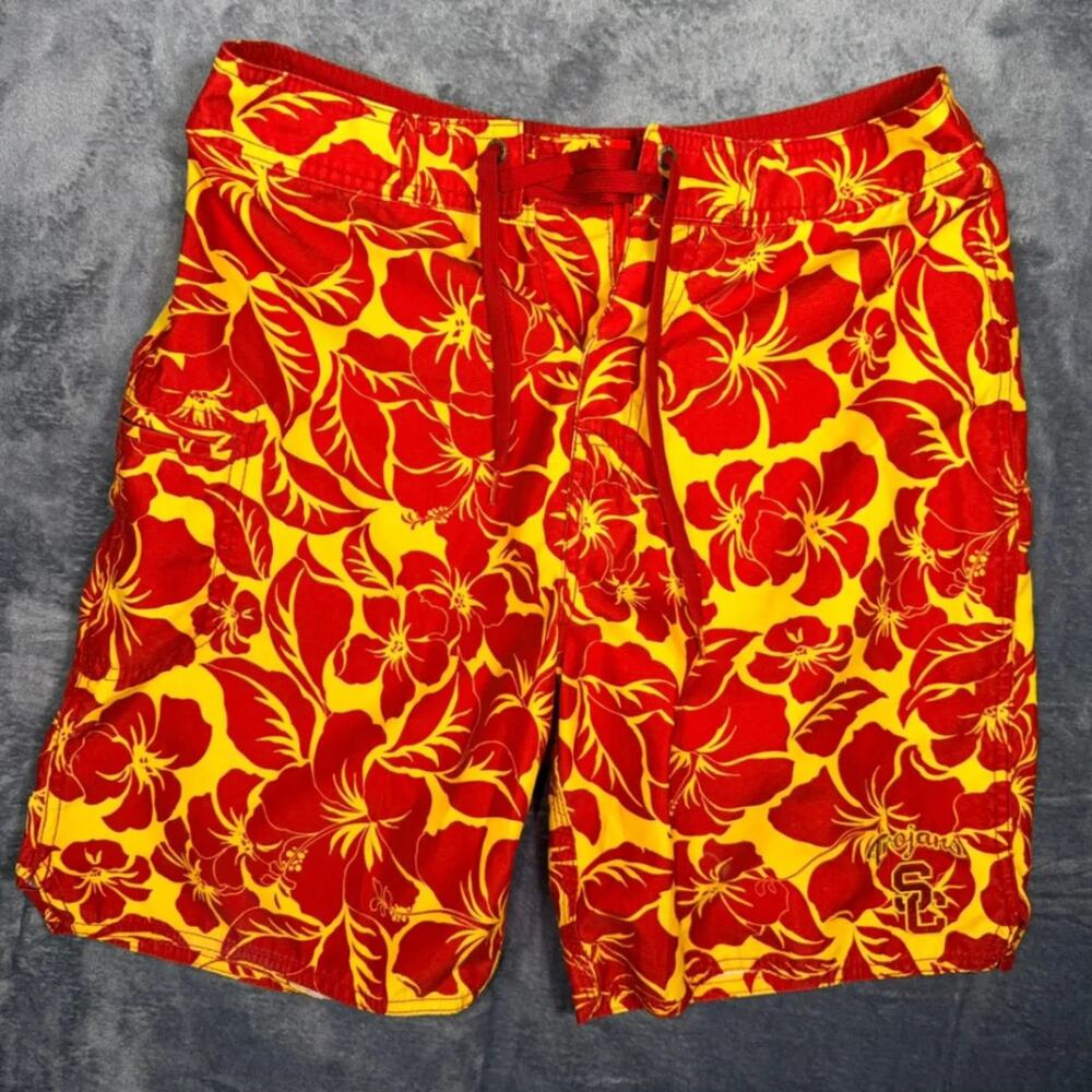 USC Trojans Toes On The Nose Mens Board Short 30 Red Yellow Hawaiian Floral NCAA